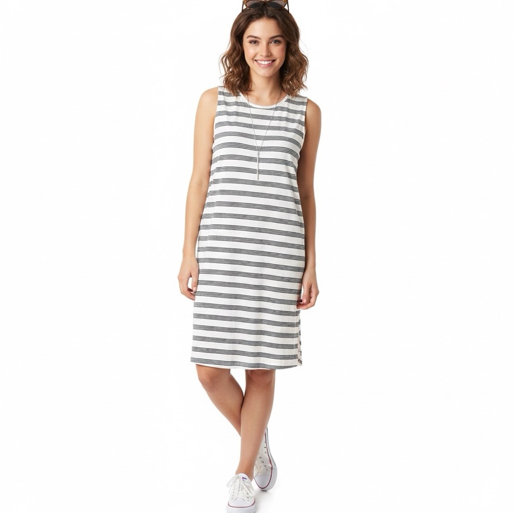 Vineyard Vines Women’s Black White Stripe Sleeveless Jersey Knit Shift Dress M - Picture 3 of 12